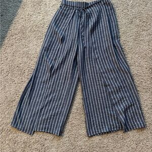 Halogen Blue and White Striped tie waist slit leg pants